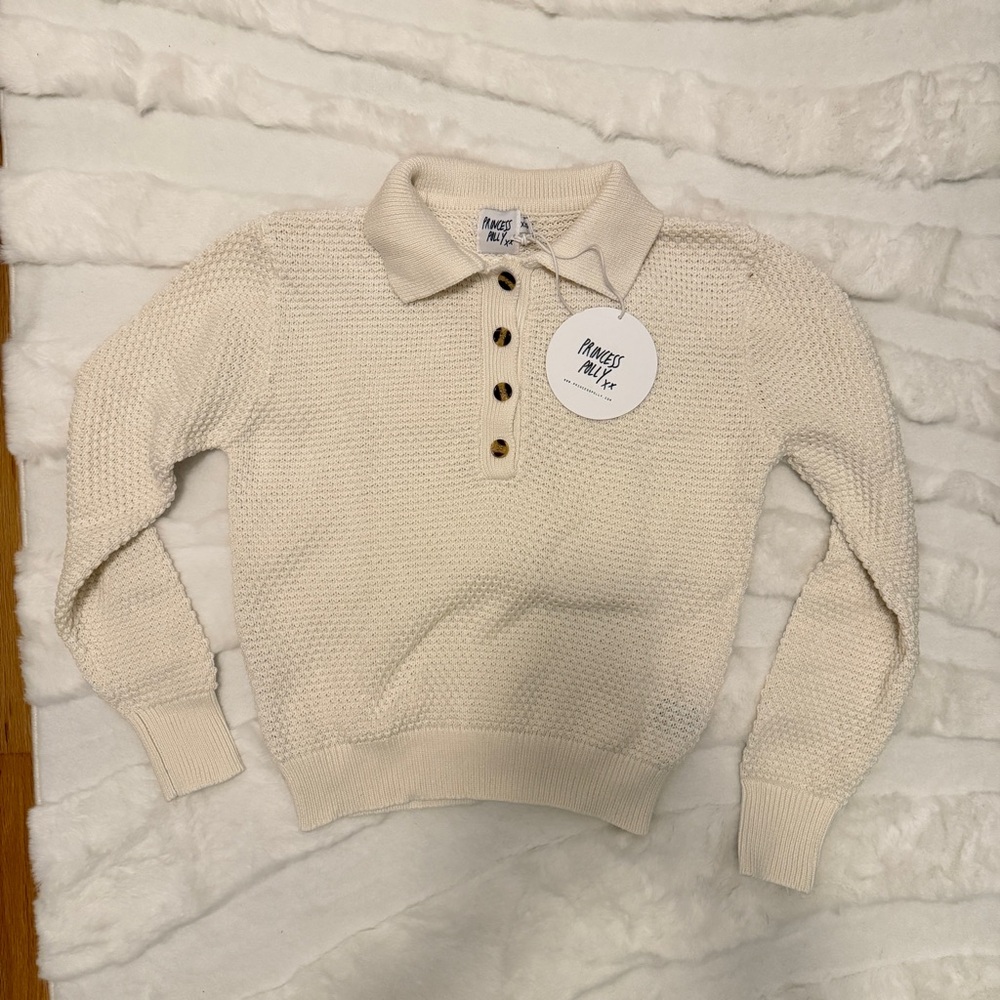 EUC PRINCESS POLLY Callan Cream Polo-Style Knit Sweater XS/S Cotton Blend